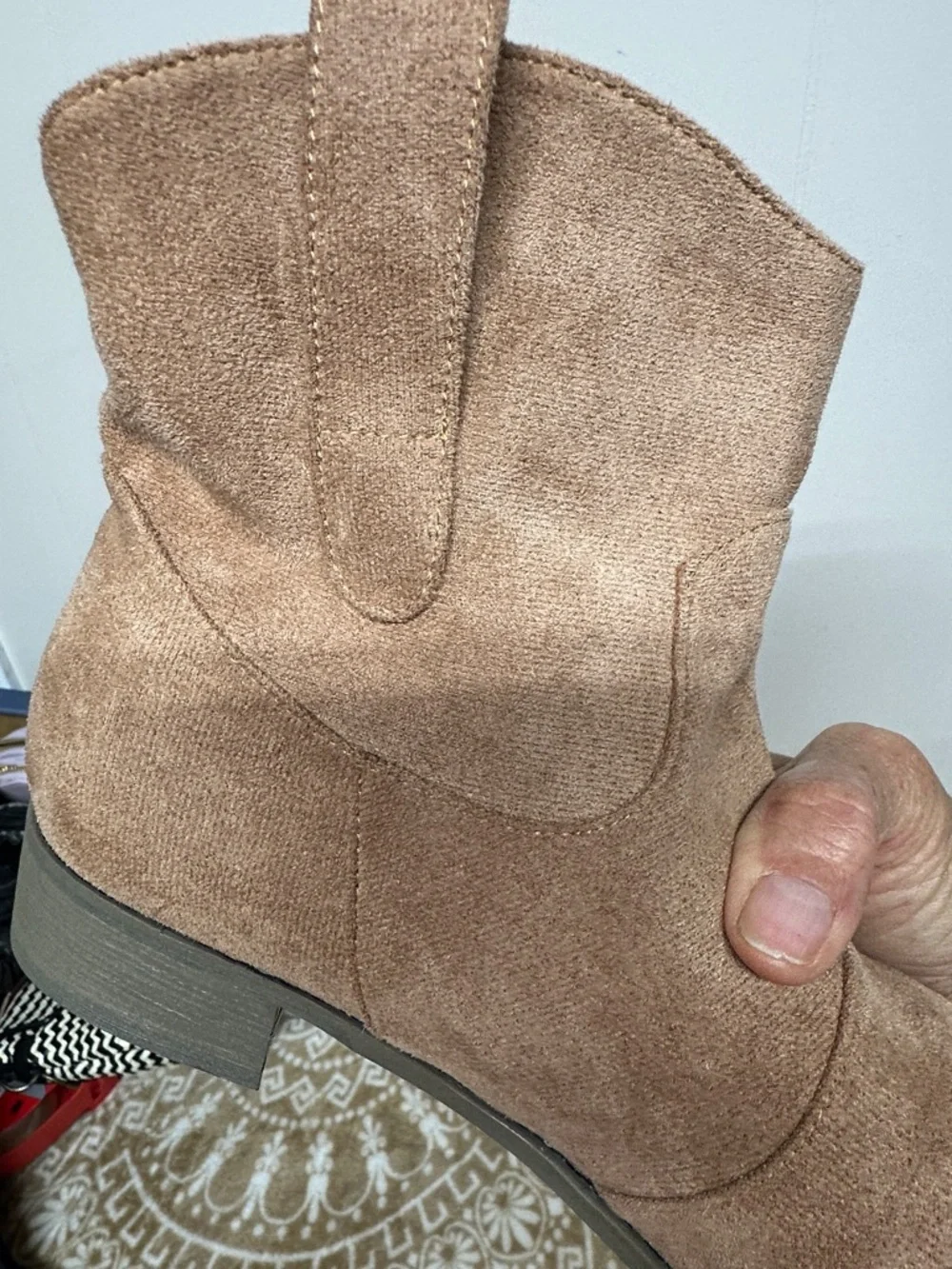 Suede like Ankle Western Boots in Tan - Women's Stylish Comfort